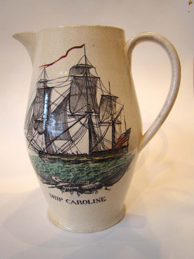 A fine and rare reproduction circa 1930 of the famous 'Ship Caroline' Liverpool pitcher